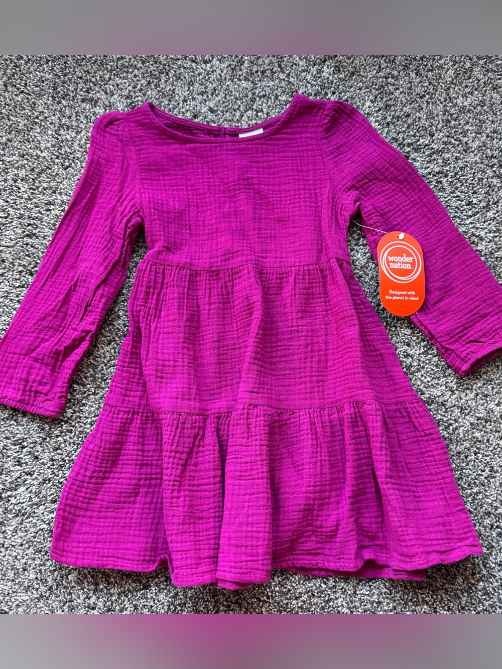 NEW Bright Fuchsia Long Sleeve Tiered Dress